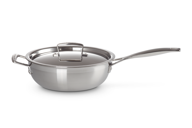 3-ply Stainless Steel Non-Stick Chef's Pan with Lid and Helper Handle