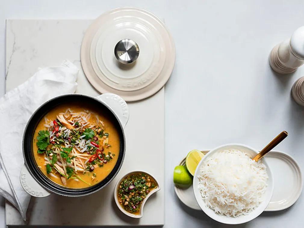 Gingery Chicken & Rice Soup With Coriander Pesto