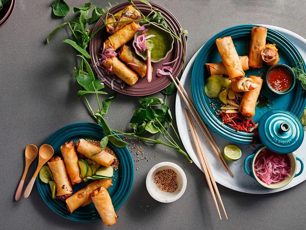 Indian Veggie crunchy Rolls with Indian Green Dipping sauce