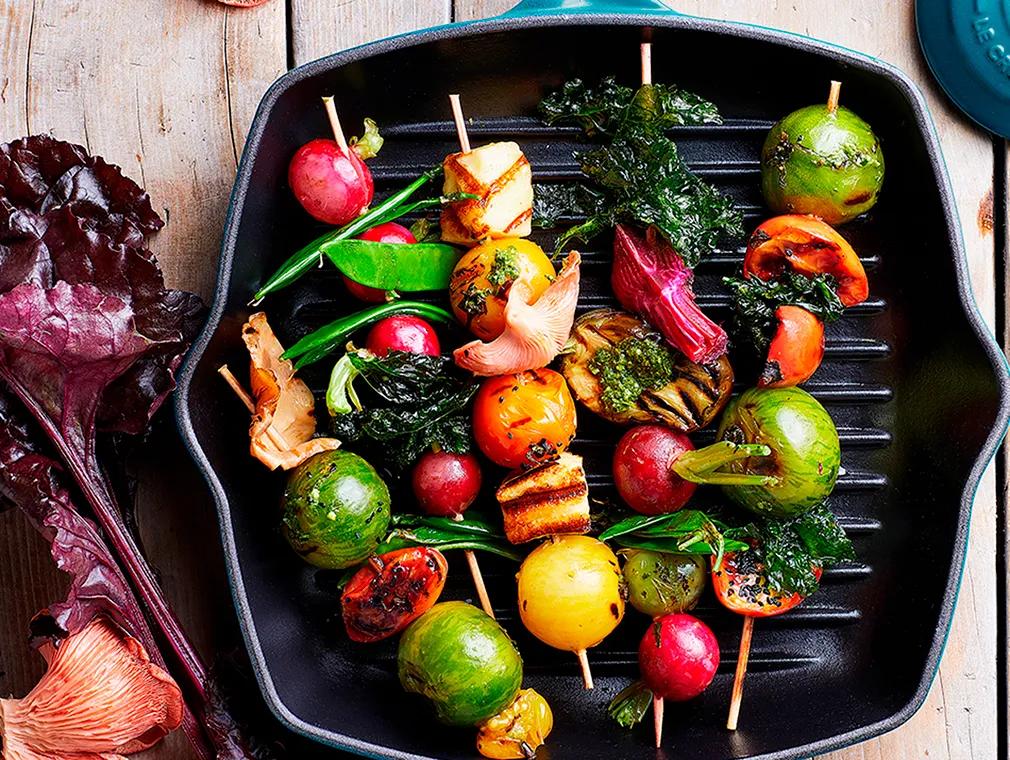 Vegetable Skewers With Green Dipping Sauce