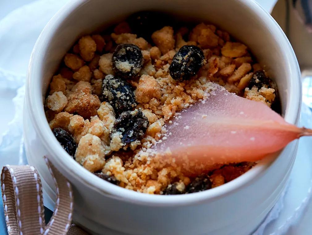 Poached Pear and Crumble