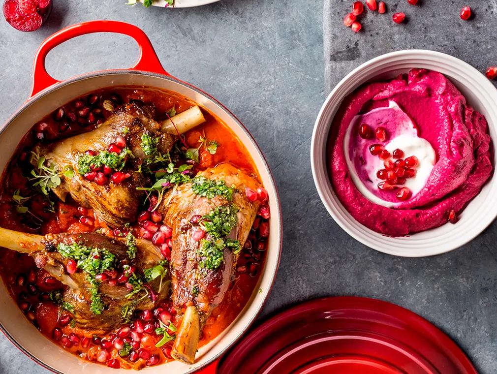 Lamb Shanks with Creamy Tomato Sauce and Salsa Verde