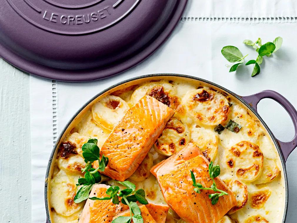 Potato Bake with Grilled Salmon Fillets