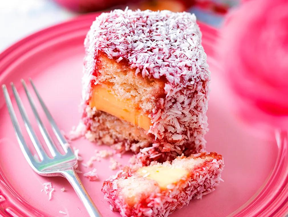 Strawberry Jam and Custard Lamingtons